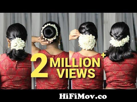 Easy traditional hairstyle with jasmine flower | Hairstyle for short hair |  Preity Neereekshan from indian girls silki hair bun Watch Video 