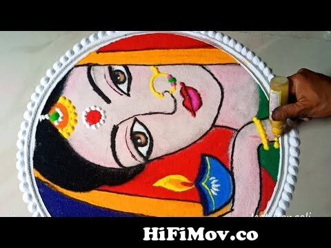 Women's face with Diya rangoli for Diwali. Easy and beautiful rangoli for  beginners. from rangoli ladies Watch Video 