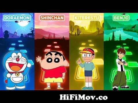 Doraemon vs Shinchan vs Kiteretsu vs Ben 10 (Hindi Theme Songs) - Tiles Hop  EDM Rush from doremon songs Watch Video 
