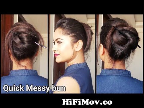 Quick&Easy Messy Bun Hairstyle without Pins & Rubber bandIndian hairstyles  for medium to long hair from চুল কাটি¦ Watch Video 