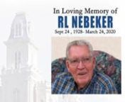 RL Nebeker was bornSept 24, 1928 in Monroe, UTto Arlington Lynes and Martha Alice Pope.He was amiracle baby, weighing in at only 2 pounds. Becausehe was so small, they had to fashion a makeshift cradle nfrom a shoebox.From childhood he spent most of his summers working and fishing at Fish Lake.He loved tofish and spend time with family and friends. nnRL Nebeker served in the Korean War as a ConstantWave Radio Operator.While serving he was woundedand received a Purple He