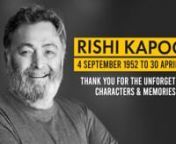 Rishi Kapoor (1952-2020) is one of the legendary stars in Bollywood who touched the lives of many with his several on-screen characters. After winning a National Award as a child artist for his father Raj Kapoor’s film Mera Naam Joker, Rishi Kapoor proved his mettle later in films like Bobby, Karz, Bol Radha Bol, Kapoor &amp; Sons, Love Aaj Kal, Jab Tak Hai Jaan to new a few. He was diagnosed with Cancer in 2018 after which he sought treatment in New York and lived there for over a year with w