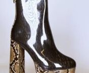 Who’s that girl? The AZALEA WANG New Girl On The Block Platform Snake Block Heel Bootie is a fierce PVC based bootie that features a mid-calf shaft, platform sole, tall block heel, zipper closure, semi-opaque look, and mixed animal print patterning. Step on the block in style. nnFit and details approx. measured from a women’s size 8: nn- PVC uppern- Almond toen- Zipper closure n- Platform sole n- Block heel n- 5.5” heel height n- 7” platform height n- ImportednnProduct ID: 410007302135