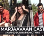 Tara Sutaria, Sidharth Malhotra and Riteish Deshmukh were spotted promoting their upcoming movie, Marjaavaan. The Student of the Year actress looked stunning in a black and gold ethnic outfit and looked absolutely stunning. Sidharth Malhotra looked dapper in a red jacket over a multicoloured tee and light bottoms. Ritiesh Deshmukh also donned a red jacket but with a black and white striped tee and black bottoms.