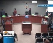 CITY OF LATHROPnCITY COUNCIL REGULAR MEETINGnMONDAY, NOVEMBER 18, 2013n7:00 P.M.nCOUNCIL CHAMBERS, CITY HALLn390 Towne Centre DrivenLathrop, CA 95330n1.tPRELIMINARYn1.1tCALL TO ORDERn1.2tCLOSED SESSIONn1.2.1tCONFERENCE WITH LEGAL COUNSEL: Anticipated Litigation – Significant Exposure to Litigation Pursuant to Government Code Section 54956.9(b)n1.2.2tREPORT FR0M CLOSED SESSIONn1.3tROLL CALLn1.4tINVOCATIONn1.5tPLEDGE OF ALLEGIANCEn1.6tANNOUNCEMENT(S) BY MAYOR / CITY MANAGERn1.7tINFORMATIONAL ITE