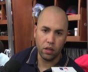 Carlos Beltran speaks to the media after hitting a home run that helped the Cardinals end the Dodgers&#39; road game win streak
