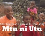 We want you to write a song with this Swahili phrase - Mtu ni UtunTranslated it means: To be a person is to be humanennTHE CHALLENGE: Tell us what you think the word humane means, and put it in a song.nYour challenge is to write a song with the phrase as the theme and include the phrase somewhere in the song.nnEntry is open to three age categories:nHigh School age (13-18yrs)nIntermediate (11-12yrs)nPrimary (5-10 yrs)nnAre you Primary School age? nIf YES, then your words are Swahili for peace, lo