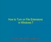This new video tutorial from http://pcsnippets.com will guide you through the process of turning on the files extensions in Windows 7. To turn on the file extensions in Windows 7, you need to use the Folder Options dialog box.