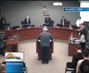 CITY OF LATHROPnCITY COUNCIL REGULAR MEETINGnMONDAY, DECEMBER 7, 2015n7:00 P.M.nCOUNCIL CHAMBER, CITY HALLn390 Towne Centre DrivenLathrop, CA 95330n1.tPRELIMINARYn1.1tCALL TO ORDERn1.2tROLL CALL n1.3tINVOCATIONn1.4tPLEDGE OF ALLEGIANCEn1.5tANNOUNCEMENT(S) BY MAYOR / CITY MANAGERn1.6tINFORMATIONAL ITEM(S) - Nonen1.7tDECLARATION OF CONFLICT(S) OF INTERESTn2.1tPRESENTATION OF CERTIFICATES OF APPRECIATION TO VETERAN’S DAY EVENT VOLUNTEERSn2.2tPRESENTATION OF MODEL CITIZEN AWARD TO VINCENT PORTILLO