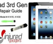 Injured Gadgets, the leader in Samsung, iPhone, iPod, and iPad repairs shows you how to repair your iPad 3rd Generation with their Official LCD Repair &amp; Disassembly Video &amp; Instructions. We also include the teardown and re-assembly directions start at 6:05nnVisit InjuredGadgets.com to learn more about our repair parts and wholesale options, including our all-inclusive DIY parts kits, which come with all of the quality parts and detailed instructional videos that will allow you to repair