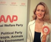 Vanessa Hudson, AWP Lead Candidate, London on why she&#39;s standing for election to the London Assembly on Thursday 5th May.nEstablished nine years ago, Animal Welfare Party is modelled on the highly successful Dutch ‘Party for the Animals’ (PvdD) who have over 20 elected representatives including two MPs, two senators and one MEP. We&#39;re now part of a world-wide movement of over 15 political parties for animals that takes in Australia, Europe, Canada and the US. Along with the Netherlands, our
