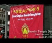 Shaolin kung fu performance footage from the China Songshan Shaolin Temple Day in San Francisco, CA.nnThis is an excerpt of the performance held in Union Square on March 21, 2009.nnPerformances include:nNine Section WhipnBroadsword (Shaolin Dao)nDi Tang Sword (Ditang Jian)nLohan Staff (Luohan Gun)nTong Zi GongnHard Qi Gong (Staff breaking)nLohan FistnXiao Lohan FistnSoft Fist (Rou Fist)nTwo Finger Chan (Two finger handstand)nHard Qi Gong (Spears to throat and breaking stone slabs on back)nnFor m