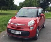 Red Fiat 500L 1.6 Multijet Turbo Diesel 105 BHP Easy 6 Speed MPV Pan Roof McCarthy Cars UK – LM13 WZTnnBluetooth Parking Sensors Just 1 Lady Owner Only 22,000 Miles Full Fiat Service History Can Achieve Over 72 MPG Just £30 Per Year To Tax Low Road Tax 13-RegnnSee our latest Fiat 500 stock: http://www.mccarthycars.co.uk/used-cars/fiat-500nnMcCarthy Cars 72-74 Mitcham Road, CroydonnnMcCarthy Cars are an award winning, family-run used car dealer based in Croydon, London. We offer an extensive r