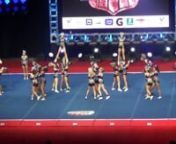 This is the California All Stars&#39; Medium Senior Level 5 team, The Aces, competing at the NCA National Championship cheerleading competition at the Kay Bailey Hutchison Convention Center in Dallas, TX on 2/28/15. They were in 6th place out of 19 teams with a score of 94.4 after Day 1.They are from Las Vegas, NV.