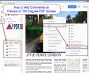 This tutorial walk-through explains the technique of marking up key areas of a pano scene, using the Adobe Acrobat Reader. The following steps explain how to add Comments (markup annotations) into Panoramic 360 Views within a PDF document. It assumes you are already familiar with the general use of ReportGen and converting 2:1 panoramic 360 degree JPEG images to PDF. For more information see https://www.pdf3d.com/panoramic-360-in-3d-pdf-features/nn1. In these steps we assume ReportGen 2.16.1 or