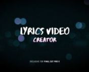 Click to buy: https://goo.gl/QnMCa8nnEasily editable, work with any font and no plugins required!nnCreate your lyrics video with unlimited scenes.nPut any background you want (media or color).nnThirty pre-animated titles, you can duplicate them and use it again!nnWe&#39;ve included 20 animated graphics to add personality to your project.nnLyrics Controls:nFade In On/OffnDirection In/Out nVelocitynAnimation Continuous On/OffnSwing Animations nnSocial platform friendly, compatible with various aspect
