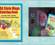 Color the 50 USA States and Territories in the USA State Maps Coloring Book: 50 USA States and Territories, Blank, Outline Maps for Coloring and Education. USA State Maps Coloring Book is great for coloring, home school, education and learning geography. Each outline map is presented in two ways, the left page has the map with its corresponding cities, capitals and physical features. The opposite right page has a blank outline of the state without any of information. The detail page also include