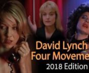 This tribute/mashup to David Lynch was created in 2005 and shown initially in 2011. The 2018 edition is a new HD version that includes season 3 of Twin Peaks.nnFirst movement: Questions in a World of BluenSecond movement: The Pink RoomnThird movement: Into The NightnFourth movement: Mysteries of LovennMusic : Angelo Badalamenti / David LynchnVocal : Julee CruisennFilms: Inland Empire, Mulholland Dr., The Straight Story, Lost Highway, Fire Walk with Me, Twin Peaks, Wild at Heart, Blue Velvet, D