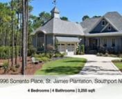 Welcome to a custom retreat located in the Carolinas&#39; #1 selling resort community of St. James Plantation. This 4 bedroom, 3.5 bathroom home, with 186 SF sunroom (not included in HSF) sits on over 3/4-acre with woodland &amp; golf views. Luxurious and spacious, yet cozy, this home boasts superior outdoor privacy on one of the most desirable streets in The Reserve at St James. Enjoy distinctive &#39;&#39;Euro casual&#39;&#39; styling, rich with custom accents, luxurious finishes, high-end features, and advanced