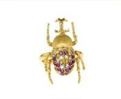 https://www.ross-simons.com/924697.htmlnnAdd a playful accessory to your wardrobe with this bedazzled beetle ring. It features .49 ct. tot. gem wt. rhodolite garnet, blue topaz, citrine, peridot and amethyst rounds in textured and polished 18kt yellow gold over sterling silver. 1
