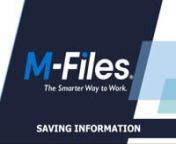 This video is all about how you can save to M-Files. Whenever you save a document to M-Files, you use metadata to tell the system what the document is and what it relates to.nnWhen using M-Files, you no longer save documents in a single folder. Rather, you save your documents to the M-Files drive (which can be found on your computer like any other drive). You do not need to specify any other location than the document vault, as M-Files locates the document in the correct views on the basis of th