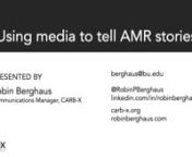 The AMR Ambassadors Program for Young People in Africa hosted Robin Berghaus from CARB-X to speak about media strategies for telling antimicrobial resistance stories.nnThe webinar explores different media platforms, including video, radio, podcasts, op-eds and educational outreach. Topics include pitching, networking and how to create relatable messages to educate about antibiotic resistance with local and international audiences.nnModerated by Daniel WaruinginnThe program is sponsored by Studen
