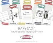 A cost-effective, easy, secure method of tracking instruments, trays, equipment &amp; repairs through cleaning, decontamination and sterilization processes.n• Compatible - ETO, Steam and Plasman• Versatile Surface - allows placement of pre-printed labels or can be written on both sides of tagn• No Adhesives - quick, easy and securen• Easy to Apply - the flexible handle loops around instruments and ntray handlesn• Easy to Remove - Tear-Away™ handle provides easy separation after usen