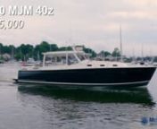 This is a very clean, lightly used, low hour MJM 40z with numerous upgrades over the years She has always been a Northeast boat and always been stored indoors. Highlights include:nnAwlgripped 2016 in Majestic Blue by Boston Boat worksnUpgraded electric opening windshields by Boston Boat WorksnFreedom Lift carbon fiber dinghy system (leaves swim platform unobstructed)nAB Inflatable 9 VS RIB with Yamaha outboard (2016)nRaymarine HybridTouch plotternRaymarine HD Digital RadarnFLIR nightvision syste