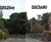 Split screen of CX520VE and DSV-HX9V both at 17 MbitnAlso showing the difference between the sound from each ( 2 chanel stereo in both cases )nnFollowed by The DSC-HX9V Straight to a sony Bravia TV HDMI then the same material recorded at 91724and 28 MBIT-Recorded of th screen by a CX520VE- but only a fraction of the screen so the compression of the recording camera should be insugnificient.nThe bit rate compare would have been better with more movement though there is a lot of detail and