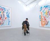In celebration of the artist’s 85th birthday, the exhibition brings together five series realised between 2020 and 2021, spanning Tulips with pared-back compositions and contrasting colours, three series of portraits with vivid palettes, and a series of more melancholy portraits on dark backgrounds. nnBaselitz’s recent works are characterised by an unprecedented integration of fabric and by a transfer method that marks a significant recent development in the artist’s technique. The result