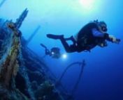 GUE divers gliding over the shipwreck Numidia. This is a dive to set the heart racing and one of the most incredible shipwrecks available to Divers. Like the Aïda, she also defies all the known laws of gravity and lies