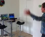 Vi har gjort ett snabbt experiment där vi har kopplat ihop Xbox Kinect och Flash. Datat från kinecten läggs ut på en server och via en socket kan flash hämta värdena i realtid. I vårat experiment kan du interagera med flashen genom att röra på armarna. När du håller still över ett objekt så känner flashen av det.