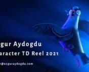 Breakdownnn0:02 Spies in Disguise, Blue Sky Studios, 2019n· Rigged Lance the Pigeonn· Developed projection based wing &amp; leg attach system to be used on all the birds in the show and presented the tech at Siggraph 2019nn0:33 Ferdinand, Blue Sky Studios, 2017n· Rigged Dos, Baby girl and Flamenco Dancersn· Developed procedural skin weighting tools for facenn1:04 Cenk Charactern· Designed, modeled and riggedn· For details: https://vimeo.com/38257543nn1:32 Animation Mentor Rigsn· Rigged 12