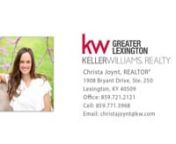 903 Thatchers Mill Rd Paris KY 40361 &#124; Christa JoyntnnChrista JoyntnnGrowing up in small town Winchester, KY, I am passionate about serving the people of the communities in the Greater Bluegrass Area. I hold degrees in both real estate and business finance as well as years of experience in both banking and building small business. I have a personal goal to never stop learning in this ever-changing market and I would love to assist you with accomplishing your dreams in the home industry whatever