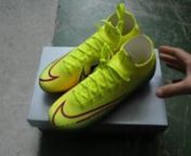 The second boot of the Ronaldo-Mbappe-Kerr exclusive signature shows a Superfly 7 in a lemonish yellow Flyknit that transitions to a kaleidoscopic warped dotted graphic on the sole. The Swooshes on the outstep and medial side have a pastel orange and green glow respectively. Soleplate-wise, the MDS002 Superfly is composed of pine green split stud plates and lemon yellow Aerotrak spine.nnMercurial Superfly 7 Elite:nhttps://www.footballboots.co.uk/nike-superfly.htmlnnMDS002 Pack:nhttps://www.footb