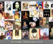Indipop Favorites of the 1990snn90s Nostalgia - Hindi Pop Music - Part IInnye dil ka chor hai .. johnny joker - Shweta Shettynmade in india - Alisha Chinainseekho na nainon ki bhasha - Shubha Mudgalnshabnami sargami .. tere aane se - Sameer Yagniknloveology mein first - Shaannmohabbat kar le kar le re - Shiamak Davarnjab geet hawaon ne gaaye - Alka Yagniknmujhe pyar hai tumse - Pankaj Saraoginmain to hoon ek rasiya - Milind Inglensuno to diwana dil - Kamaal Khannab jo mere din (Breathless 2) - S