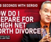 In this video, Florida Attorney, Sergio Cabanas walks you through the process of how to prepare for a high net worth divorce. He has outlined this topic in a brief 60-second overview to provide you with important information in a concise fashion. nnPara la version en español, ver aquí: n¿Como prepararse para un divorcio de alto patrimonio?nhttps://vimeo.com/629482370nn***Please note that the information in this video is not an adequate substitute for a consultation with an attorney who is kno