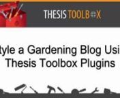 In part 6 of this series on Styling a Gardening Blog, we style the widgets using the Thesis Widget Styles plugin.nnRick:And we have 4 recent posts. Now all we have left to do is to deal with the sidebar. And so in the sidebar, what we’re going to do is add the Widget Styles plugin so we can style the widgets. nnAdd the Thesis Widget Styles PluginnnLet’s add a new plugin. Go to Plugins, add new and then upload, choose the file. Now we need to download this Widget Styles plugin. Okay, here w