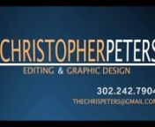 Christopher A. Peters - editor/graphic designernthechrispeters@gmail.comn302.242.7904nn* Higher Ground - www.hgvets.org - Editornn* Deltones: The Documentary - www.deltones.com - Producer, Director, Videographer, Editornn*Project Unify - www.sode.org - Videographer - Editornn*Higher Ground (HG) is a nationally recognized veteran rehabilitation program that combines sports, family and coping therapies to restore and rehabilitate men and women of the armed forces who have been severely wounded in
