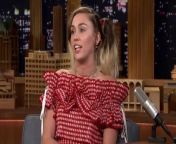 Miley Cyrus explains why Jimmy is partly responsible for her giving up smoking weed and why she&#39;s convinced Adam Levine is ready to double-cross Blake Shelton on The Voice.