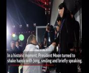 As South Korean President Moon Jae-in and his wife assumed their seats at the Olympic opening ceremony, they turned to shake hands with North Korean leader Kim Jong Un&#39;s younger sister. But US Vice President Mike Pence did not interact with Kim. (Feb. 9)