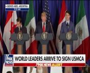 President Donald Trump, Mexican President Enrique Pena Nieto and Canadian Prime Minister Justin Trudeau sign the United States-Mexico-Canada Agreement at the G20 summit in Buenos Aires, Argentina.