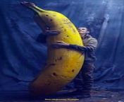 Prompt Midjourney : man holding a single giant banana --ar 9:16