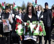 A symbolic funeral march has been held in Portsmouth to highlight the plight of those who have been killed in the Israel-Gaza war