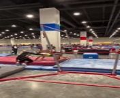 This gymnast was so enthusiastic to perform the flip tricks that she missed her rhythm. She started off by successfully performing the first flip on the bar, but the second flip came short, causing her to fall face first.&#60;br/&#62;&#60;br/&#62;*The underlying music rights are not available for license. For use of the video with the track(s) contained therein, please contact the music publisher(s) or relevant rightsholder(s).
