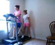 Two girls treadmill fail