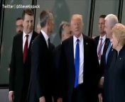 During a meeting with NATO leaders in Brussels, Belgium, President Trump is seen pushing aside another NATO leader to get to the head of the pack. &#92;