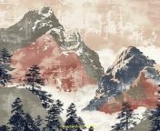 Prompt Midjourney : illustrated toile pattern of a mountain in the style of fortuny fabric, muted color pallet --v 6.0