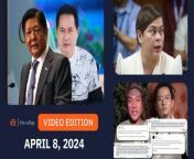 Here are today’s headlines – the latest news in the Philippines and around the world:&#60;br/&#62;- Marcos says Quiboloy ‘tail-wagging’ for making demands for his surrender&#60;br/&#62;- Sara Duterte on continued China bullying: No comment&#60;br/&#62;- National Privacy Commission: DOST hack includes data of 597 employees &#60;br/&#62;- Takoyaki shop admits April Fools’ tattoo prank a ‘marketing stunt’&#60;br/&#62;- Drag queen Taylor Sheesh ‘traumatized’ after getting assaulted during Pangasinan gig&#60;br/&#62;&#60;br/&#62;https://www.rappler.com/video/daily-wrap/april-8-2024/&#60;br/&#62;