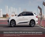 This technical animation shows the new battery and charging technology of the Audi Q6 e-tron. Powerful, compact, and scalable electric motors, as well as a newly developed lithium-ion battery consisting of twelve modules with a total gross capacity of 100 kWh (94.9 net) ensure a range of up to 625 km (388 mi).